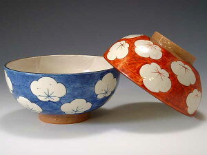 京焼・清水焼 組飯碗 KTA265 青・赤小梅【送料無料】