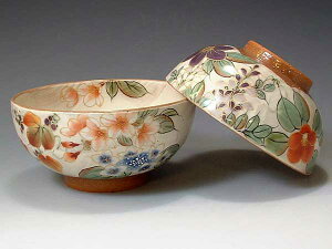 京焼・清水焼 組飯碗 トウア273 白掛彩草花【送料無料】