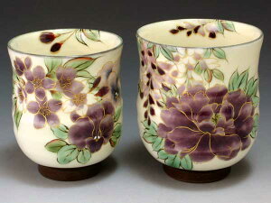 京焼・清水焼 湯呑 KTA576 白掛紫草花 組湯呑【送料無料】