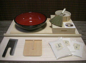 42cこね鉢L判フルイ粉ホーキ生舟そば粉セット 固定木付きまな板プラス オフィス木村it21