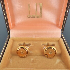 【中古】正規品 dunhill ダンヒル カフス ラウンド dロゴ ゴールドカラー メンズアクセサリー カフスボタン カフリンクス ケース付き【送料無料】