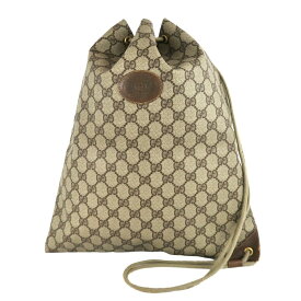 【中古】正規品 GUCCI グッチ GG モノグラム PVCxレザー 巾着バッグ 97 19 302 ブラウン アクセサリーコレクション 紙タグ付き イタリア製 【送料無料】