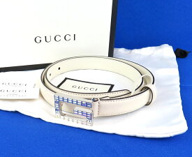 【中古】 正規品 GUCCI グッチ Gバックル ラインストーン ベルト アイボリー 576200/480199 75/30 75cm 外箱付【送料無料】