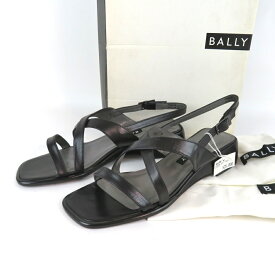 【中古】正規品 BALLY バリー バックストラップサンダル ガラス加工 レザー ブラック 3EU 5.5US イタリア製 保存袋・外箱付 【送料無料】