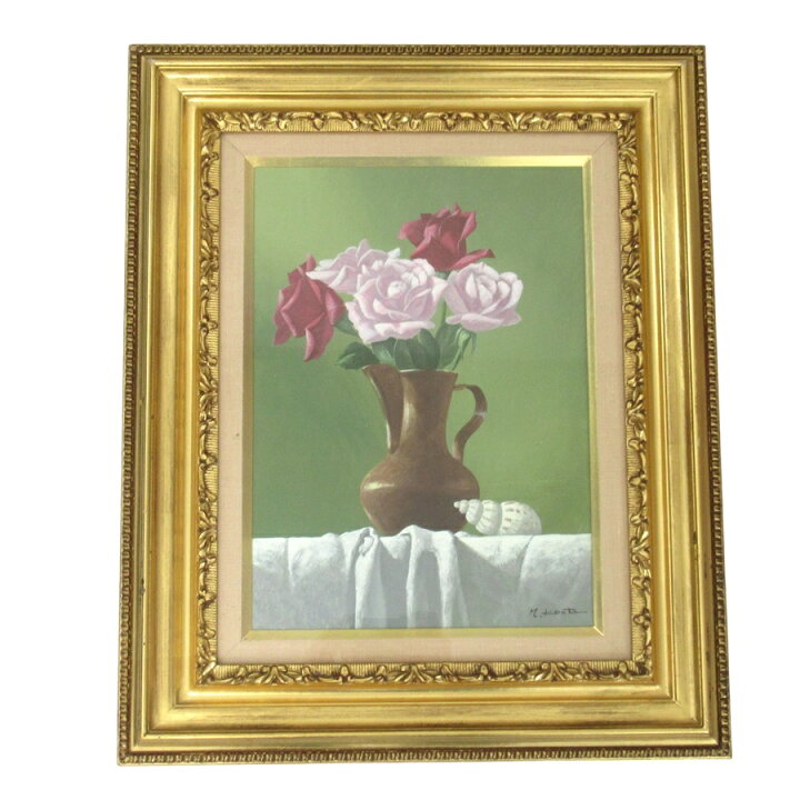 楽天市場】【中古】古宇田公仁『銅壺とバラ』F4号 油彩 油絵 薔薇 貝殻 