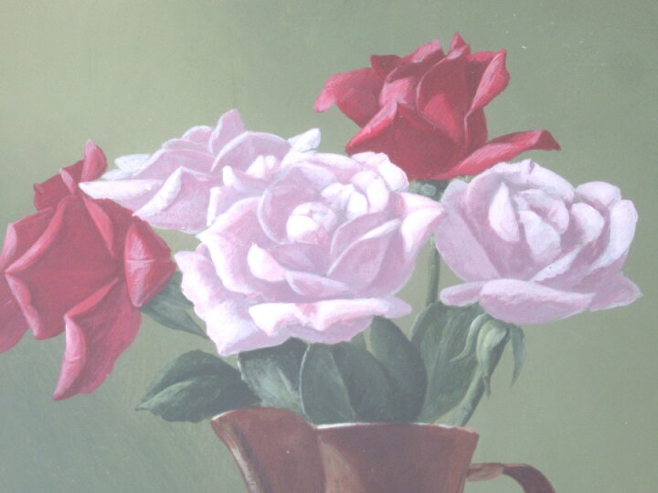 楽天市場】【中古】古宇田公仁『銅壺とバラ』F4号 油彩 油絵 薔薇 貝殻 