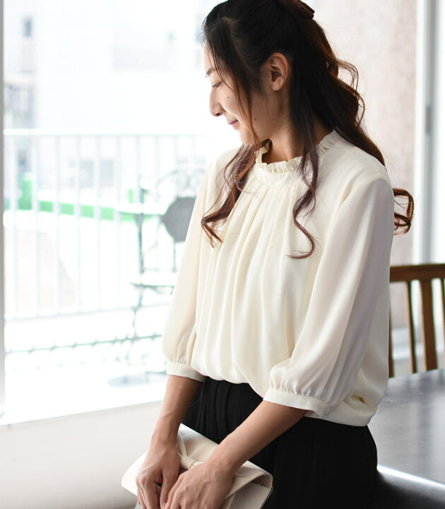 楽天市場 スタンドフリルブラウス 卒業式 入学式 ジョーゼット 七分袖 スーツ インナー フォーマル セレモニー ブラウス 卒園式 入園式 七五三 スーツ ママ お宮参り 母 7号 9号 11号 13号 15号 17号 22aw0922 エコロコ Ce Ecoloco エコロコ