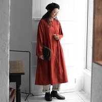 ワンピースコーデュロイサイドギャザー2WAYワンピース/綿100%シンプル無地長袖ロングクルーネック体型カバー大人ナチュラルMs,Ls,/コットン秋冬レディース1920AW1018,x03,