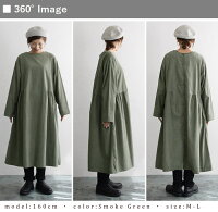 ワンピースコーデュロイサイドギャザー2WAYワンピース/綿100%シンプル無地長袖ロングクルーネック体型カバー大人ナチュラルMs,Ls,/コットン秋冬レディース1920AW1018,x03,