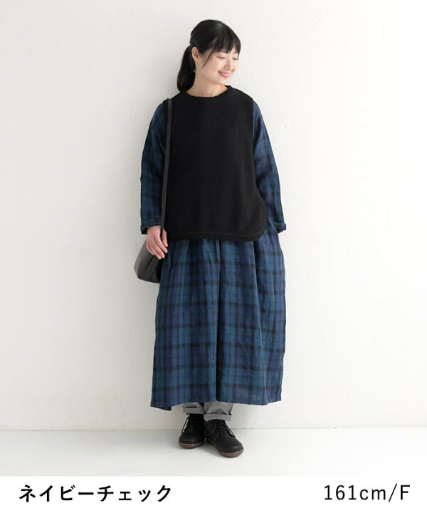 楽天市場】08Mab 14番手リネン ワンピース ウエストギャザー切替 多  