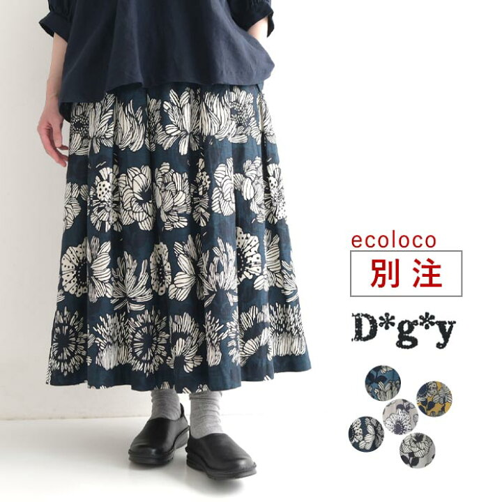 楽天市場】M〜3L D*g*y 綿麻 大花柄 スカート コットンリネン ウエスト  