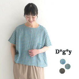 M～3L 大きいサイズ D*g*y リネン ギンガムチェック プルオーバー Tシャツ風 麻100％／カジュアル ナチュラル dgy 半袖 シャツ ブラウス ゆったり 涼しい 体型カバー エコロコ レディース sel, Ms,Ls,LL,3L, ／ 30代 40代 50代 春 夏 24SS0419, 母の日 ギフト