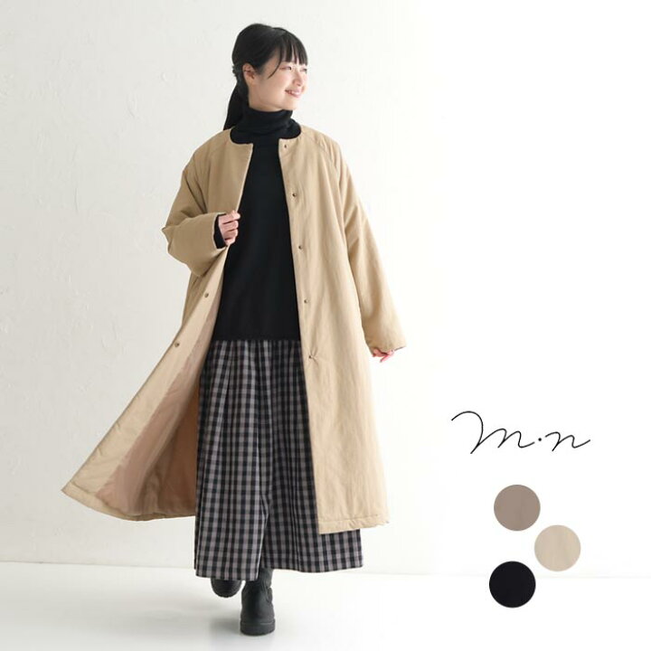 楽天市場】M〜3L 中綿 ノーカラー ロング コート アウター レディース 