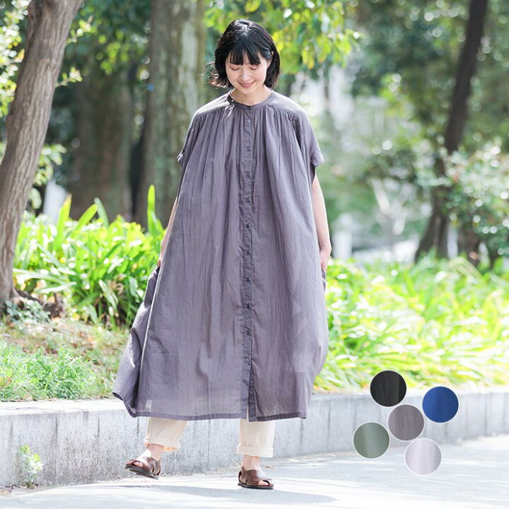 楽天市場】シャツワンピース 半袖 レディース ギャザー 前開き 綿100  