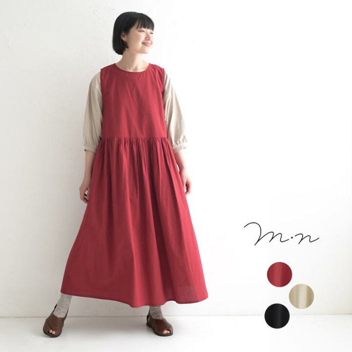 ポプリンノーカラーレースアップノースリーブワンピース ポプリンノー  