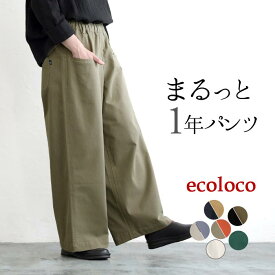 ワイドパンツ レディース 大きいサイズ 微起毛 ストレッチ 綿／着後レビューでクーポン☆ カジュアル ナチュラル きれいめロング ゆったり ウエストゴム 体型カバー 脚長 ボトムス エコロコ e+,／ 春 秋冬 25AW0904R,
