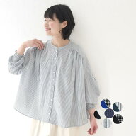 ブラウス 綿100％ いつものコットン スタンドカラー／ ワイドシルエット ボリューム袖 大きいサイズ,sel,…