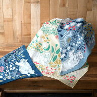 【2点までメール便可】ハンカチ お花畑戯れ猫柄 大判サイズ 綿100% スカーフ バンダナ 70cm×70cm／スト…