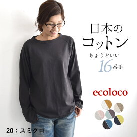 【メール便可】日本製 綿100％ カットソー レディース Tシャツ／着後レビューでクーポン☆ カジュアル シンプル ラグラン ロンT 体型カバー 長袖 トップス エコロコ e+,／春 秋 冬 大きめ 無地 大きいサイズ 26SS0123R,