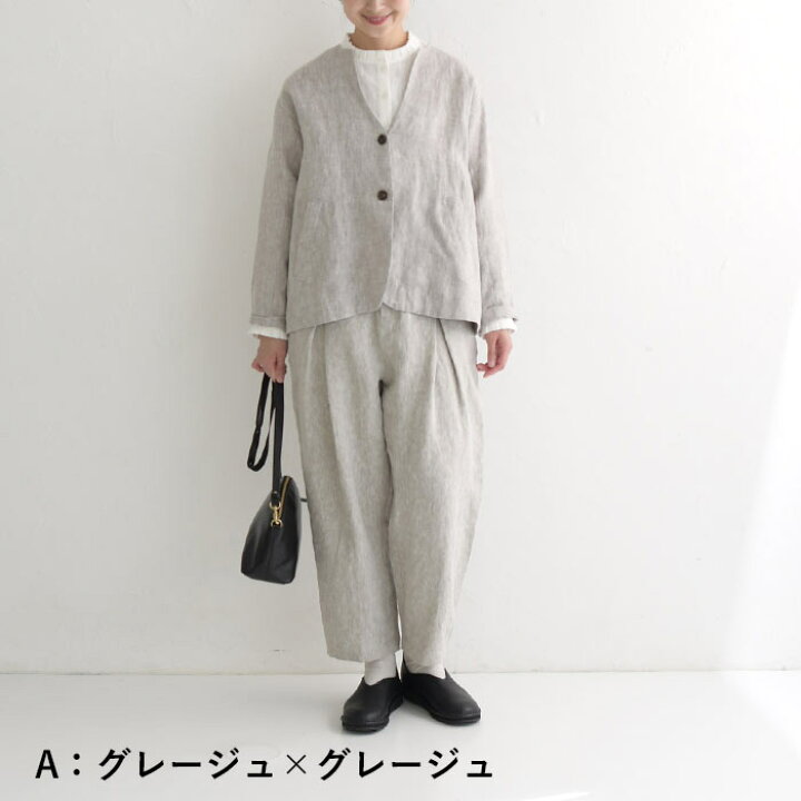 楽天市場】M〜3L 9番手リネン セットアップ パンツスーツ 麻100  