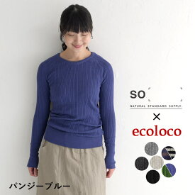 SO[ ] x ecoloco別注 綿100% ニット レディース トップス 春 クルーネック 大きいサイズ／着後レビューでクーポン☆ ランダムテレコ コットンニット 長袖 エスオー インナー エコロコ soe+ so+ e+ ／ 春 秋 冬 25AW1017R,