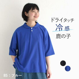 【メール便可】 接触冷感 ポロシャツ レディース 半袖 鹿の子ちび丸襟 ドライタッチ／ カジュアル シンプル プルオーバー ワイド 体型カバー ゆったり トップス 涼しい 大人可愛い 無地 エコロコ sel, 30代 40代 50代／ 春夏 大きいサイズ 25SS0620,