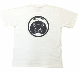 メンズスラブTシャツ　真向き猫　（白)