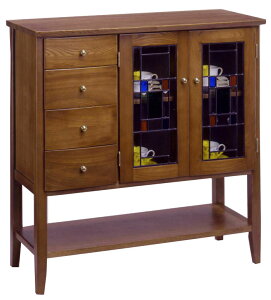 アケボノ オーロラ3024 キャビネット 収納棚 ステンドガラス シック 飾り棚 食器棚 送料無料