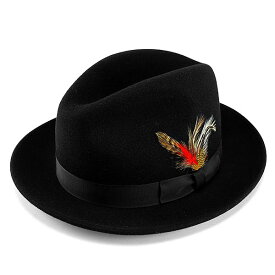 ＼本日限定クーポン利用で10%OFF／ ハット メンズ New York Hat ( ニューヨークハット ) 帽子 ワイドブリム中折れハット The Fedora フェルトハット ブラック 黒 ( カワイイ 秋冬用 秋冬商品 ぼうし ハット 中折れ帽 フェルトハット トレンド 羽根飾り ) 送料無料