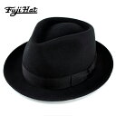 中折れ帽子 帽子 メンズ ウール 黒 フェルト ハット コンモート 帽体 メンズ レディース 中折れハット FUJI HAT フジ…
