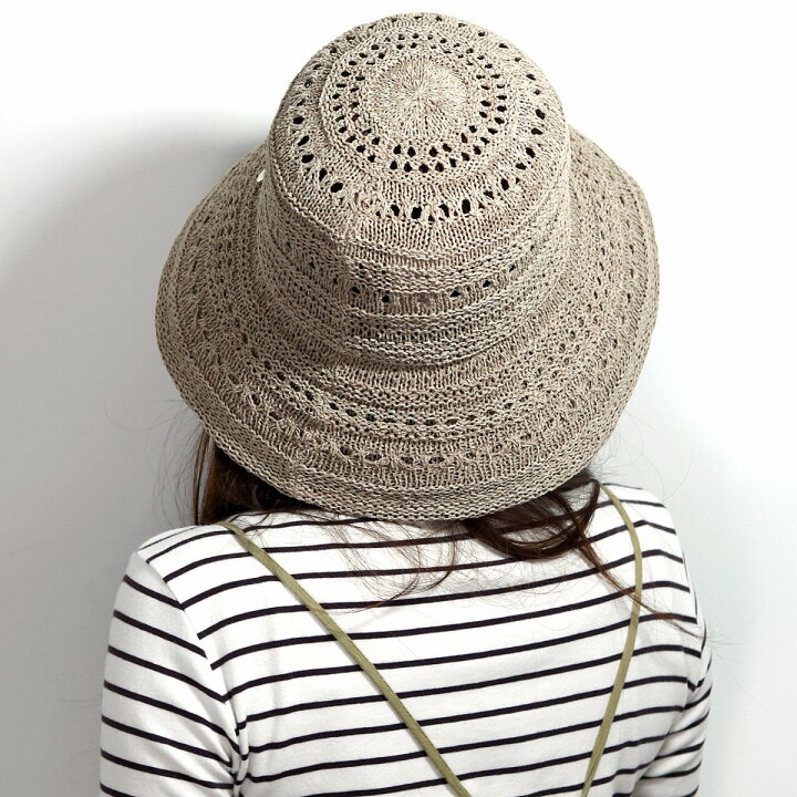 夏に涼しいすかし編み　中折れ帽子　メンズ　Lサイズ　男女兼用　裏編　黒×白