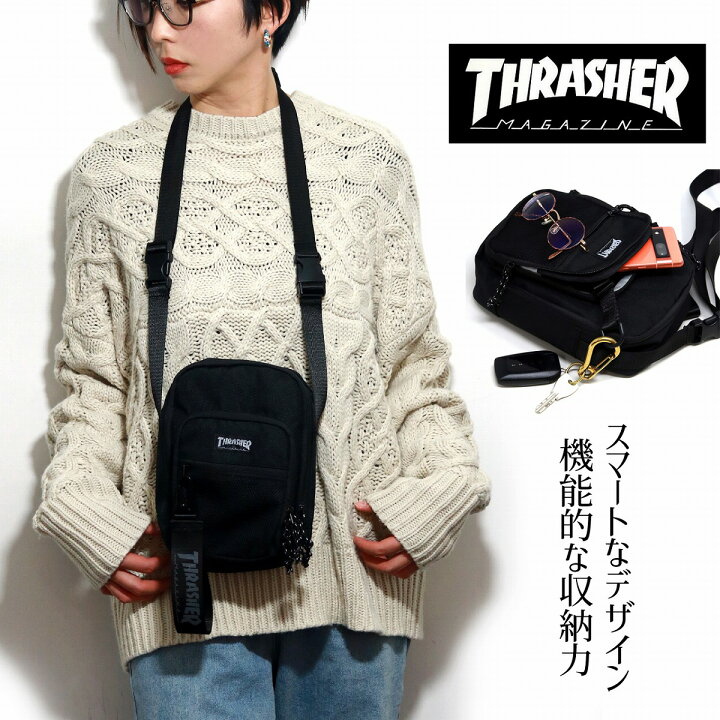 楽天市場】THRASHER ショルダーバッグ 黒 スラッシャー ミニショルダー 