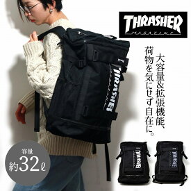 ＼本日限定クーポン利用で10%OFF／ バックパック 大容量 スラッシャー THRASHER スケートホルダー シンプル 通学 リュックサック メンズ デイバック レディース 子供 通勤 旅行 スケボー ブラック 全2色 かばん ギフト プレゼント 誕生日 ラッピング [ back pack ]