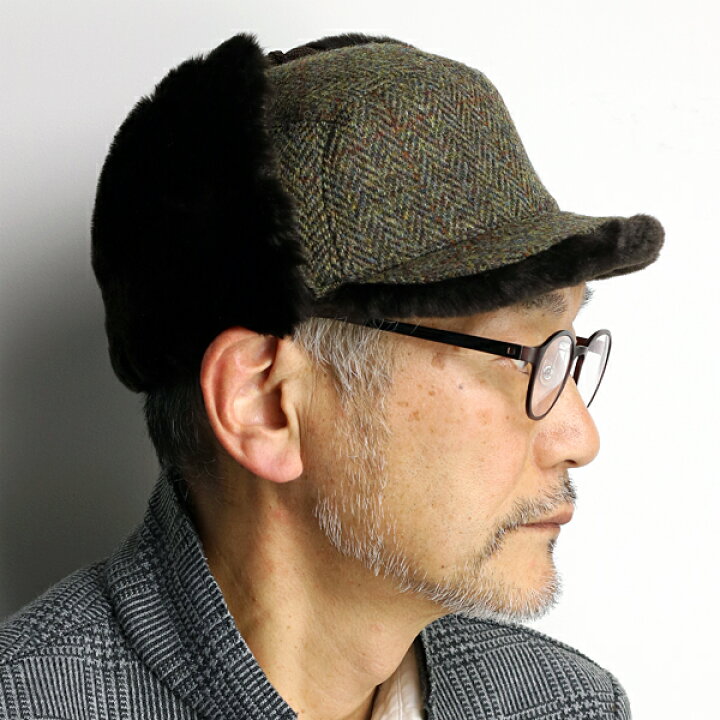 楽天市場 イヤーフラップキャップ メンズ 帽子 耳あて付き ハリスツイード フェイクファー 秋 冬 キャップ 防寒 フランス製 クランベス Crambes Harris Tweed ボリューム感 へリンボン柄 シンプル グレー Flying Cap プレゼント 男性 Elehelm帽子通販専門店