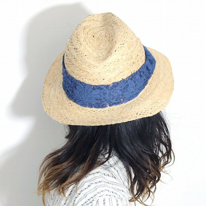 楽天市場】麦わら帽子 レース リボン レディース 青 GALLIANO SORBATTI