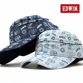 ＼期間限定クーポン利用で全品5％OFF／ デニム キャップ EDWIN 全面プリント 2way ワークキャップ サンバイザー エドウィン 帽子 総柄 デニムキャップ 日よけ サイズ調整可 父の日 ギフト 父の日 ギフト プレゼント ギフト包装無料 敬老の日 cadet cap