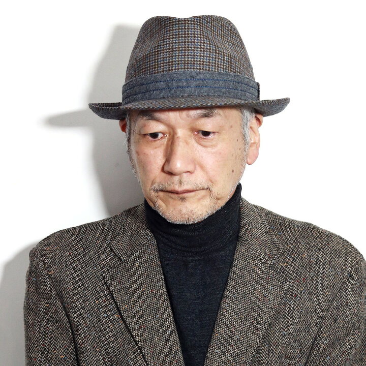 楽天市場 ハット 帽子 中折れハット ブランド Milaschon イタリア ミラショーン ハウンドトゥース柄 紳士 ブランド帽子 中折れ帽子 中折 ハット ブルー Fedora 帽子 男性 プレゼント クリスマス ギフト ラッピング無料 40代 50代 60代 70代 メンズ ファッション