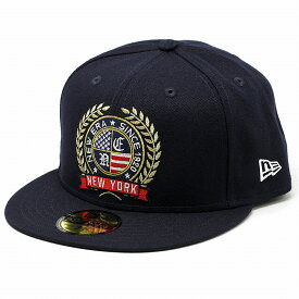 ＼本日クーポン利用で5%OFF／ キャップ ニューエラ NEWERA 59FIFTY ロゴエンブロイダリー エンブレム 帽子 大きいサイズあり ベースボールキャップ アメリカ国旗 ストリート ブランド 紺 ネイビー ギフト プレゼント 誕生日 ラッピング 包装無料 [ baseball cap