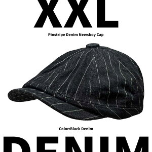 �y�l�R�|�X�Ή��z��߂� XXL �s���X�g���C�v �f�j�� �j���[�X�{�[�C �L���b�v - Black Denim Pinstripe Denim Newsboy Cap �����Y �L���X�P�b�g �n���`���O �X�q �� 65cm �傫�� �r�b�O �T�C�Y �J�[�u �� 