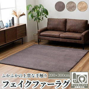 【最大1000円OFFクーポン】 ラグ おしゃれ 長方形 大きい ふわふわ 冬 フェイクファー 無地 約200×300cm あったか
