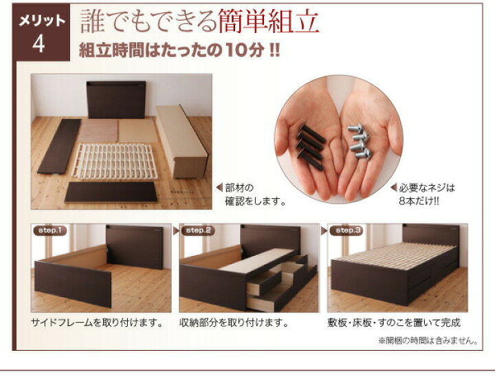 楽天市場】日本製_棚・コンセント付き大容量すのこチェストベッド 薄型 