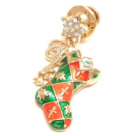 entiere アンティエーレ ピンブローチ ラペルピン クリスマスブーツ クリスタルガラス ゴールドカラー メンズ レディース