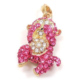 キラキラ チャーム ペンダントトップ 三猿 見ざる ピンク ストラップパーツ付き