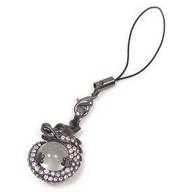 キラキラ チャーム ペンダントトップ 龍 水晶 ブラックカラー ストラップパーツ付き