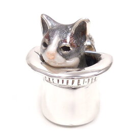 ピンブローチ ラペルピン シルバー925 猫 ネコ はちわれ 灰 帽子 エナメル彩色 イタリア製 サツルノ インポート メンズ レディース プレゼント ギフト