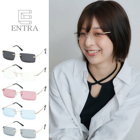 サングラス スクエア リムレス レディース メンズ だてメガネ おしゃれ UVカット