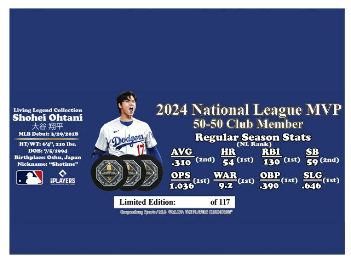 楽天市場】大谷翔平 50/50達成,NL MVP受賞記念刻印入りバット : ミル 