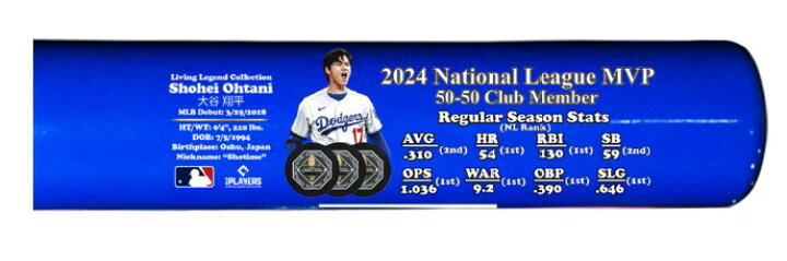 楽天市場】大谷翔平 50/50達成,NL MVP受賞記念刻印入りバット : ミル 
