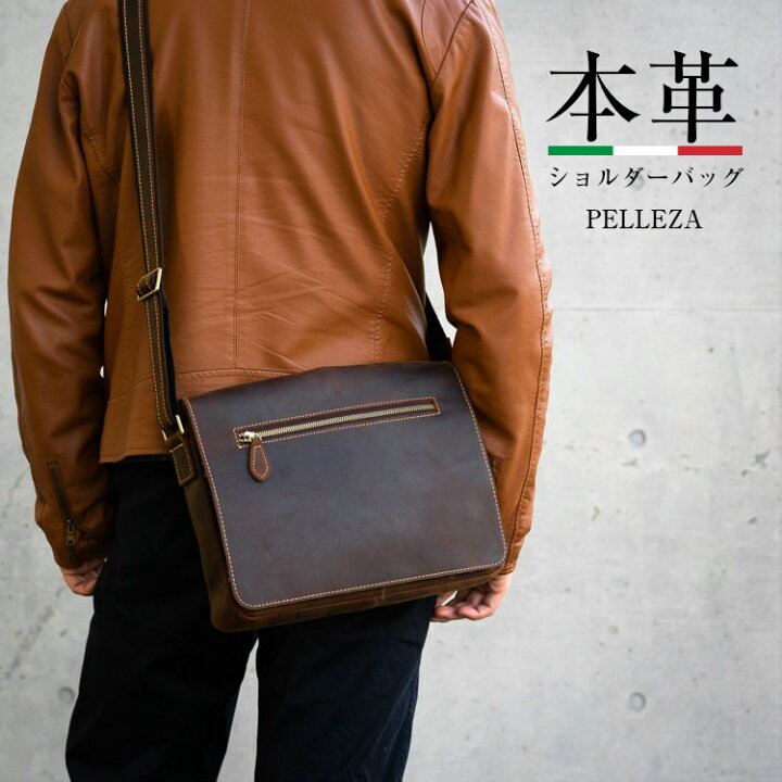楽天市場 ショルダーバッグ メンズ 本革 ビンテージ調 オイルドレザー 斜めがけ かっこいい 大人 牛革 イタリアンレザー 大容量 ビジネス かばん カバン ブラウン イーサウンド