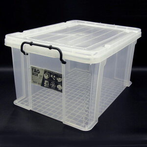 収納ボックス 収納ケース フタ付き プラスチック製 タグボックス07 透明(クリア) 約幅437×奥行632×高さ327mm 1台単位 収納箱 道具箱 積み重ね可能 プレート付 衣装 衣類 書類 アウトドア キャ